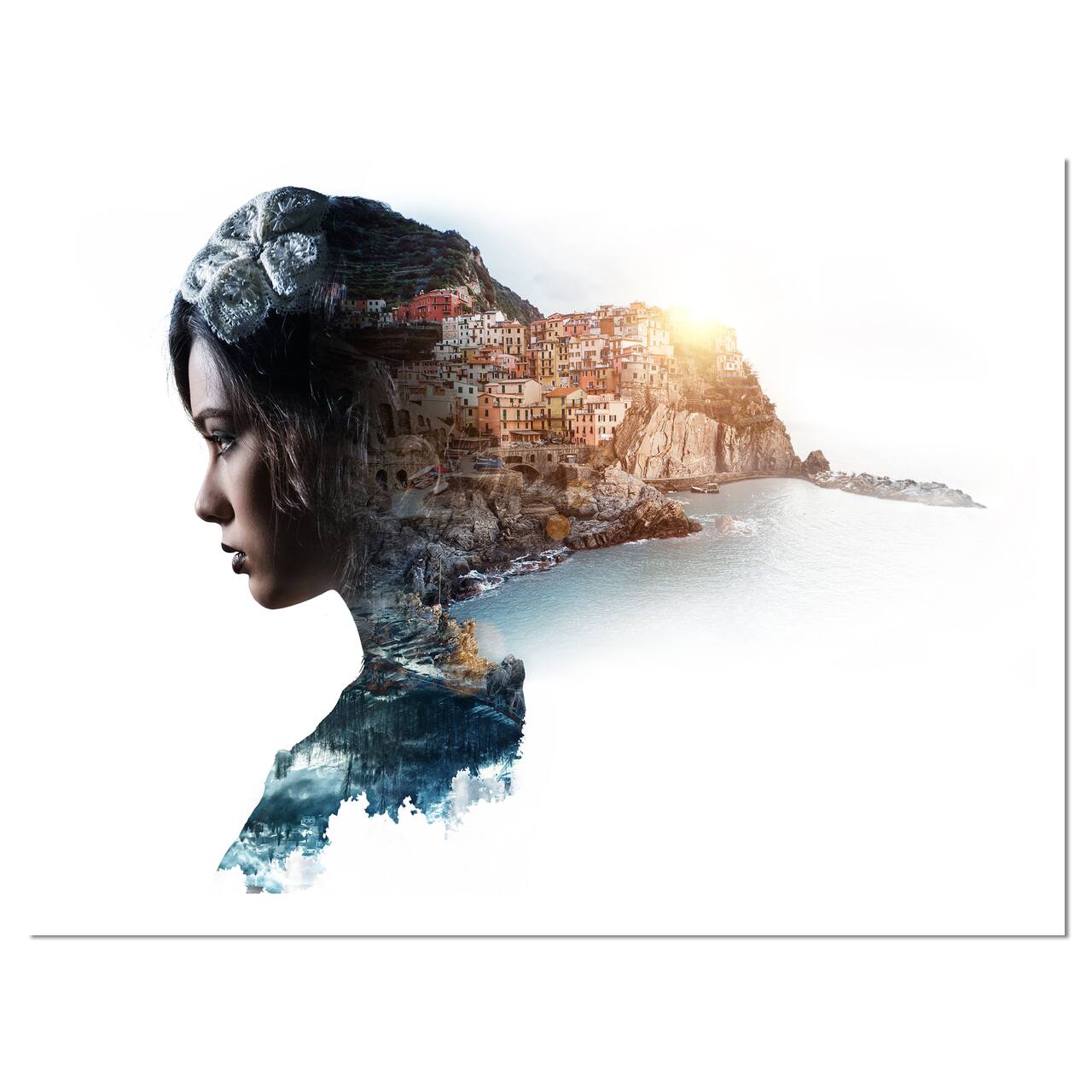 Designart - Double Exposure Woman Portrait - Portrait Canvas Art Print